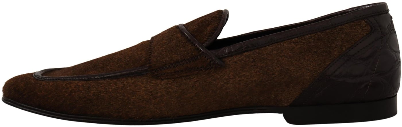 Dolce & Gabbana Shoes Dress Loafers Brown Leather Slip Shoes