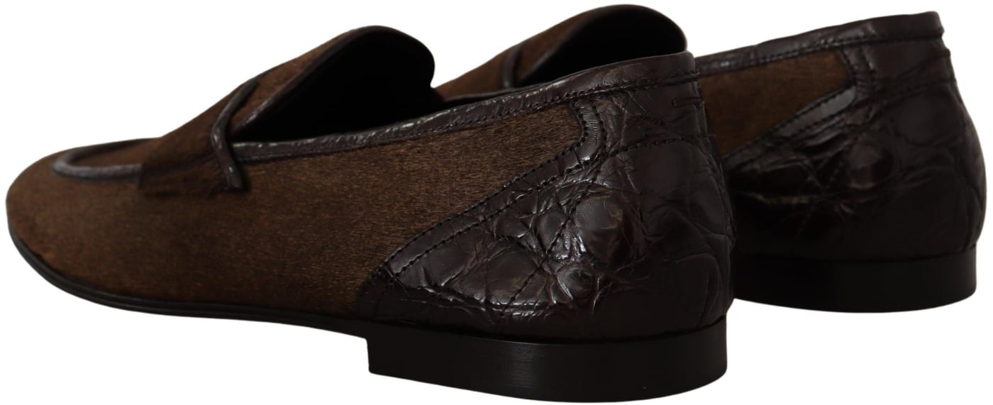 Dolce & Gabbana Shoes Dress Loafers Brown Leather Slip Shoes