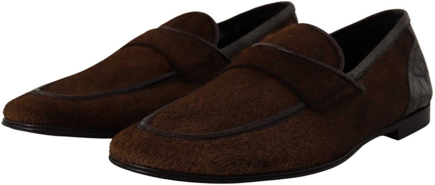Dolce & Gabbana Shoes Dress Loafers Brown Leather Slip Shoes
