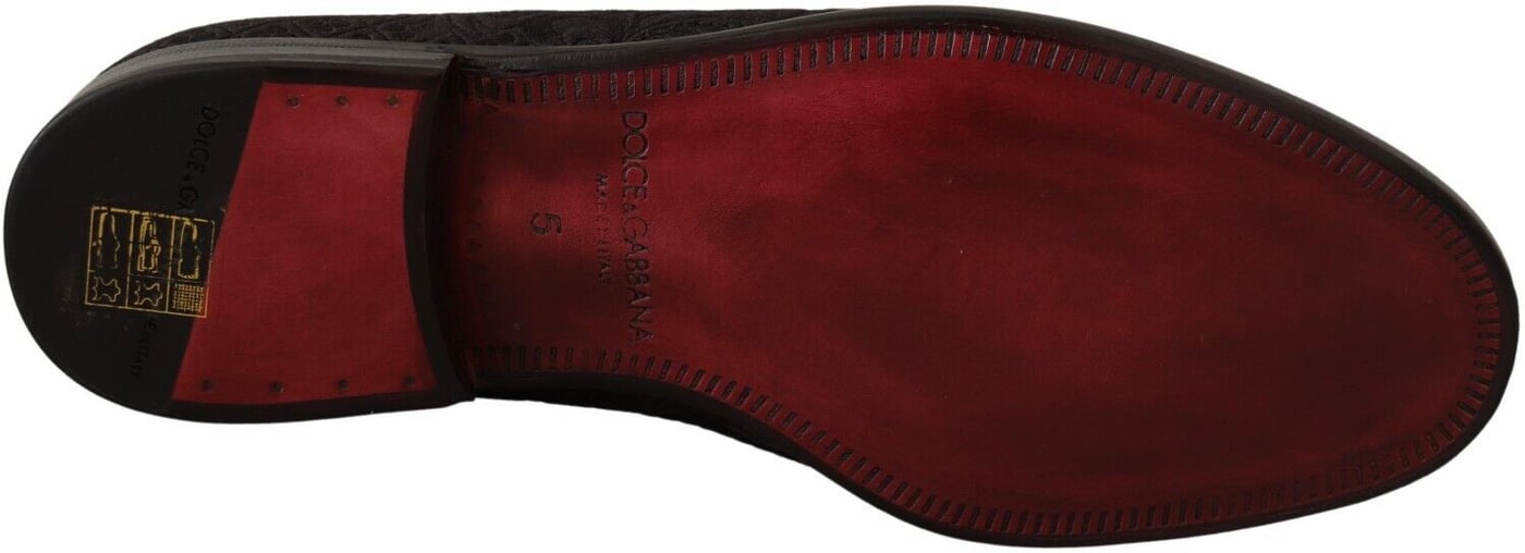 Dolce & Gabbana Black Floral Brocade Slippers Loafers Shoes