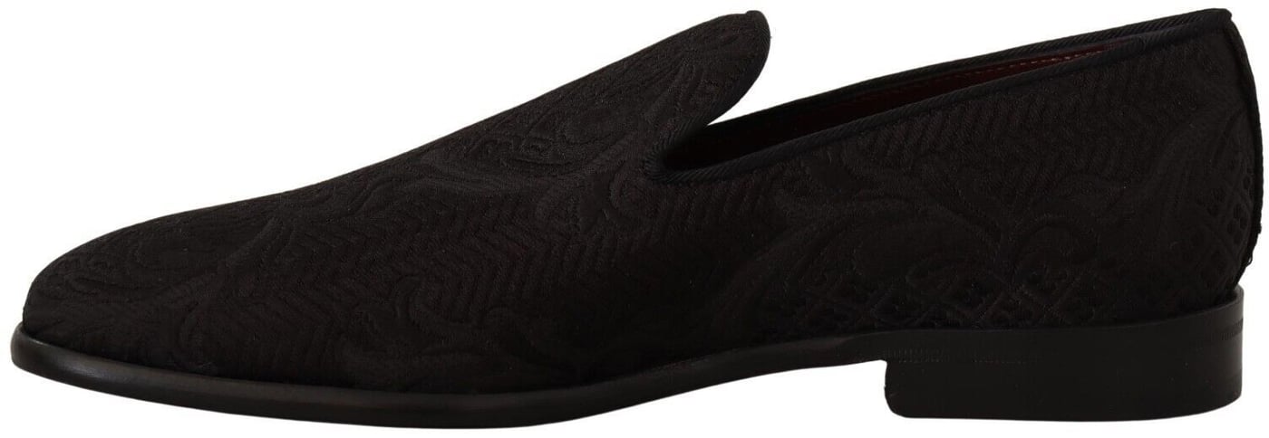 Dolce & Gabbana Black Floral Brocade Slippers Loafers Shoes