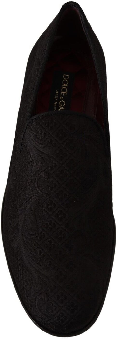 Dolce & Gabbana Black Floral Brocade Slippers Loafers Shoes