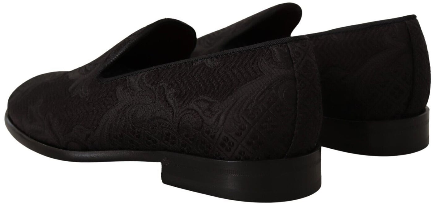 Dolce & Gabbana Black Floral Brocade Slippers Loafers Shoes