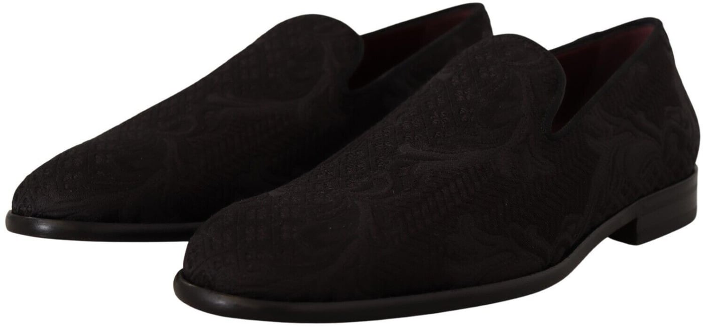 Dolce & Gabbana Black Floral Brocade Slippers Loafers Shoes