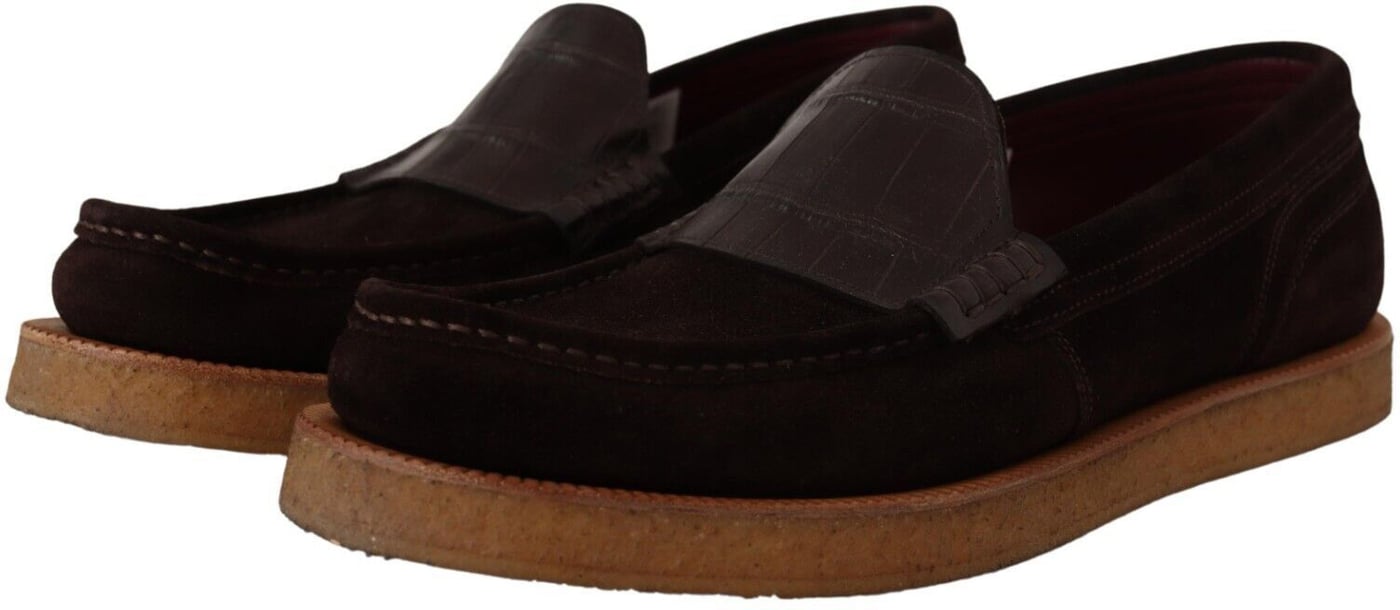 Dolce & Gabbana Brown Suede Leather Slip On Flats Moccasin Shoes