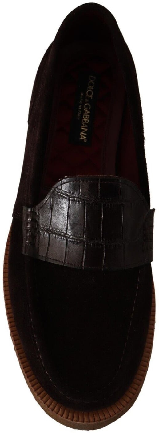 Dolce & Gabbana Brown Suede Leather Slip On Flats Moccasin Shoes