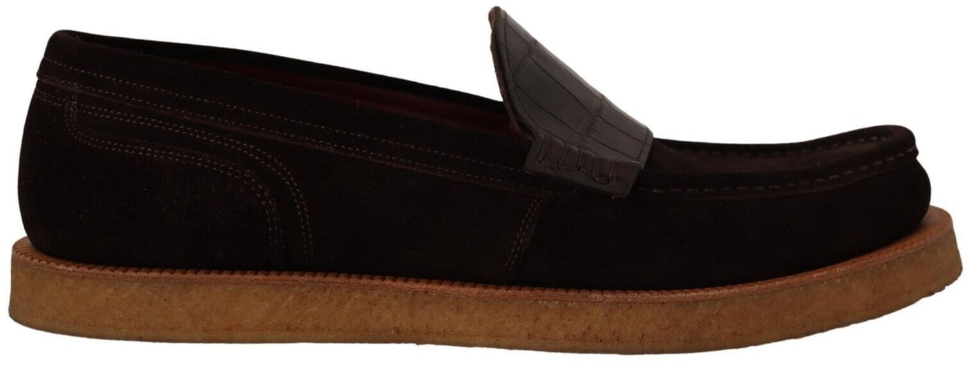 Dolce & Gabbana Brown Suede Leather Slip On Flats Moccasin Shoes