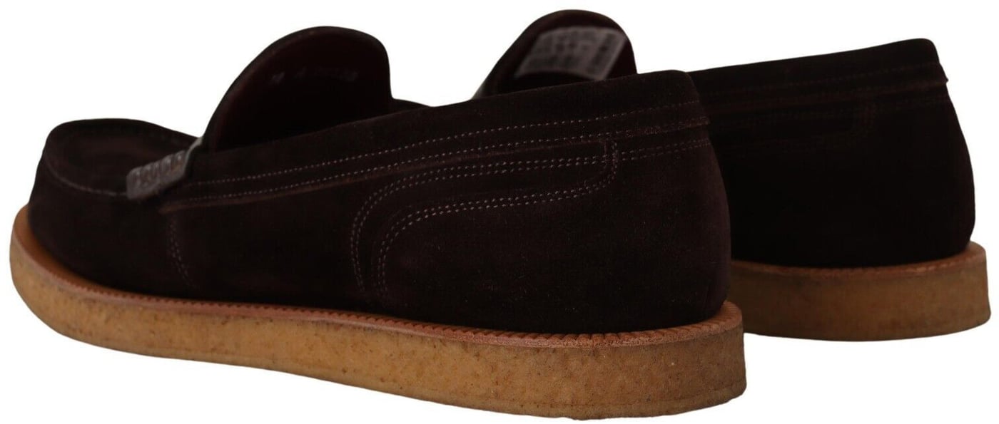 Dolce & Gabbana Brown Suede Leather Slip On Flats Moccasin Shoes