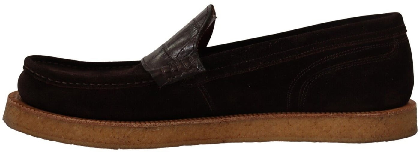 Dolce & Gabbana Brown Suede Leather Slip On Flats Moccasin Shoes