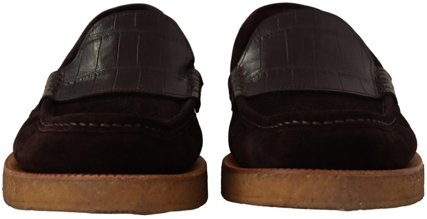 Dolce & Gabbana Brown Suede Leather Slip On Flats Moccasin Shoes