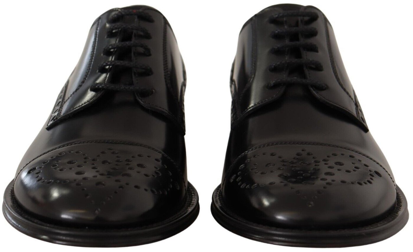 Dolce & Gabbana Black Leather Wingtip Mens Formal Derby Shoes