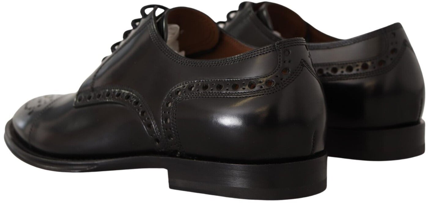 Dolce & Gabbana Black Leather Wingtip Mens Formal Derby Shoes