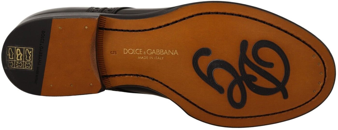Dolce & Gabbana Black Leather Wingtip Mens Formal Derby Shoes
