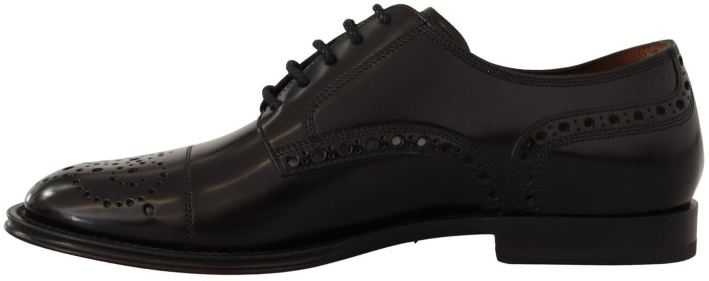 Dolce & Gabbana Black Leather Wingtip Mens Formal Derby Shoes