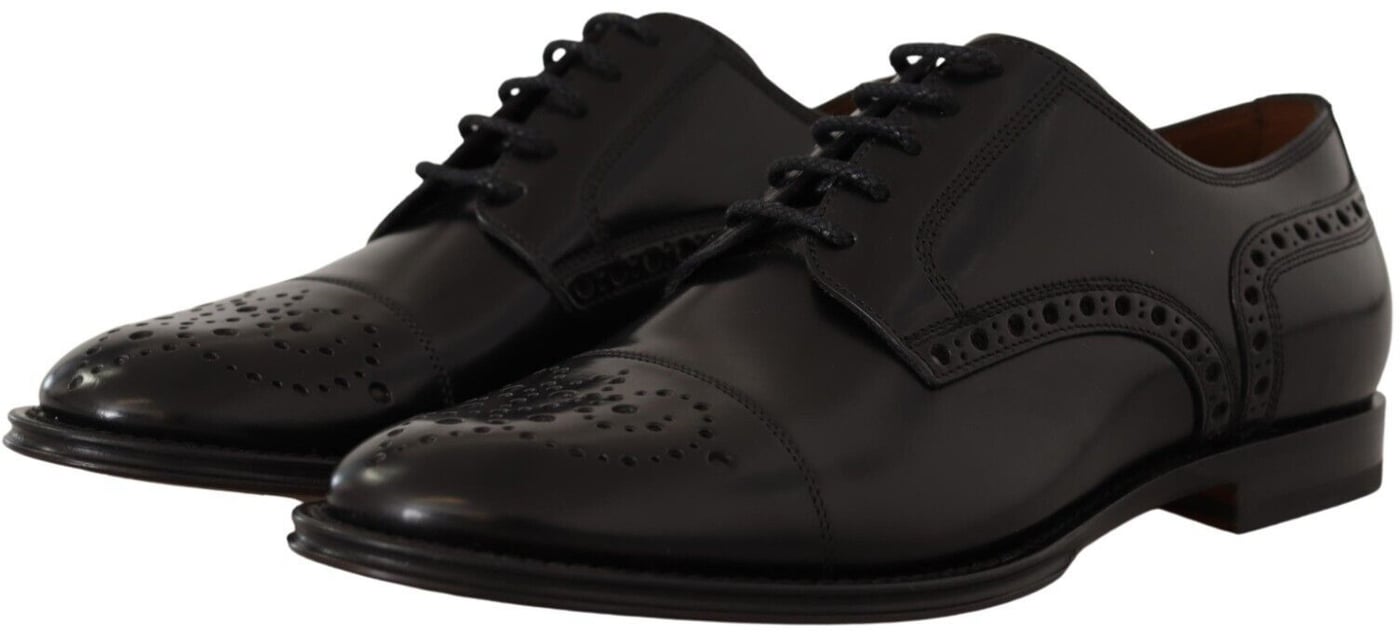 Dolce & Gabbana Black Leather Wingtip Mens Formal Derby Shoes
