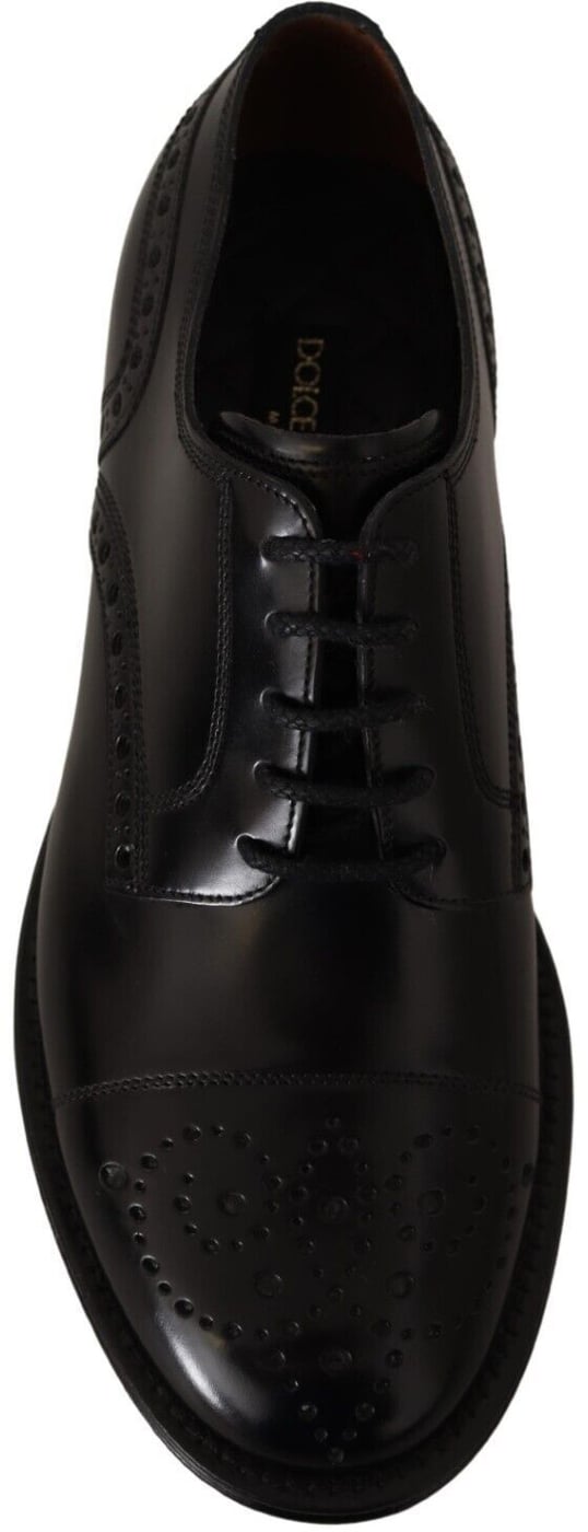 Dolce & Gabbana Black Leather Wingtip Mens Formal Derby Shoes