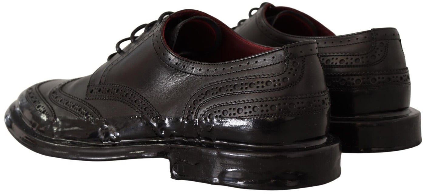 Dolce & Gabbana Black Leather Oxford Wingtip Formal Derby Shoes