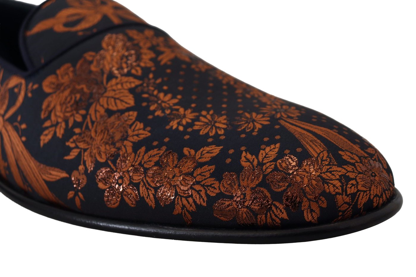Dolce & Gabbana Blue Rust Floral Slippers Loafers Shoes
