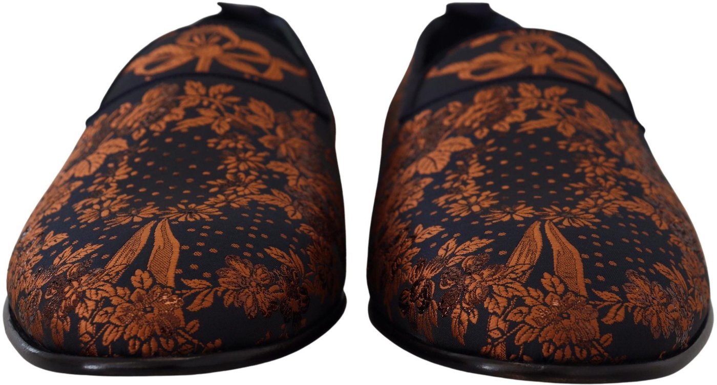 Dolce & Gabbana Blue Rust Floral Slippers Loafers Shoes