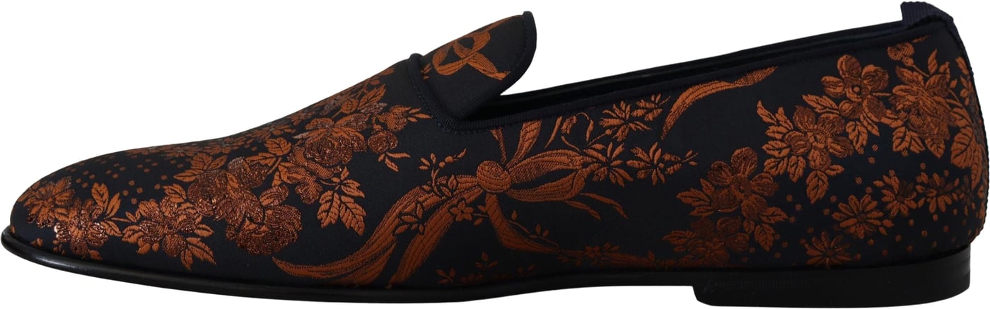 Dolce & Gabbana Blue Rust Floral Slippers Loafers Shoes