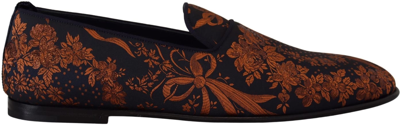 Dolce & Gabbana Blue Rust Floral Slippers Loafers Shoes