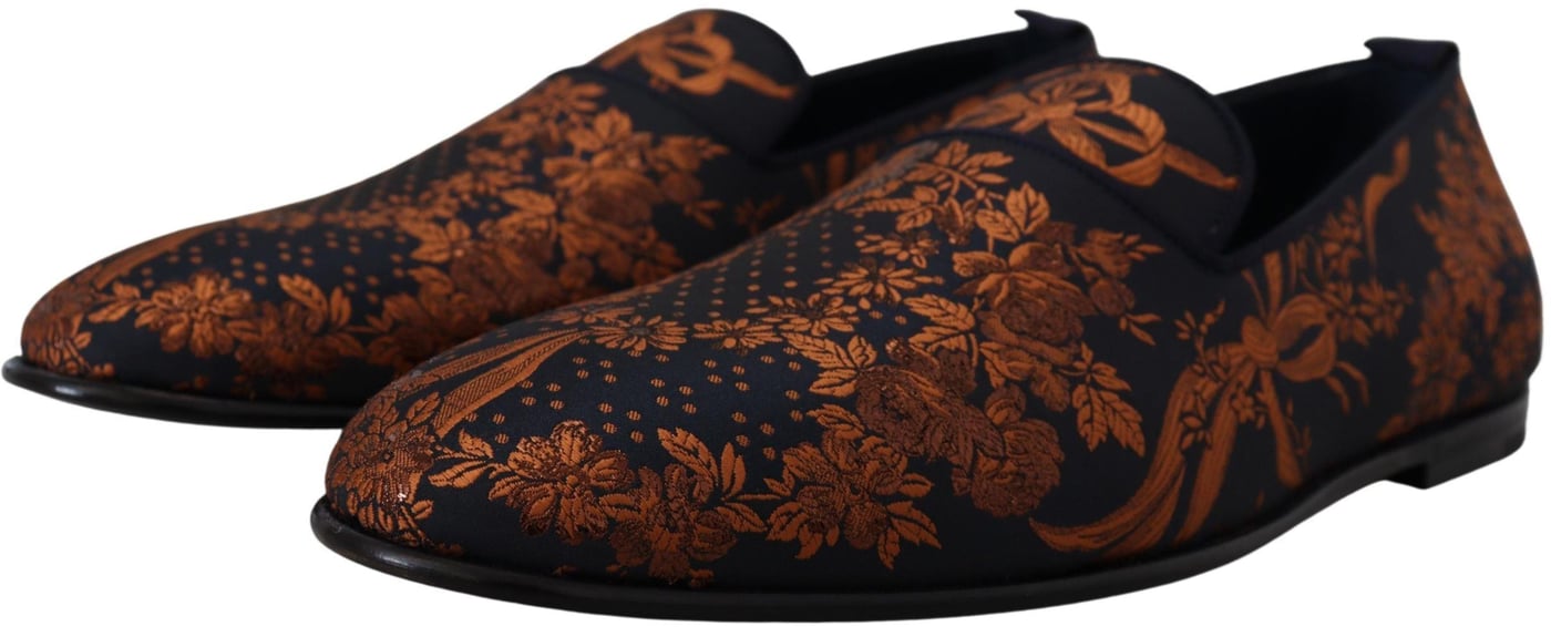 Dolce & Gabbana Blue Rust Floral Slippers Loafers Shoes