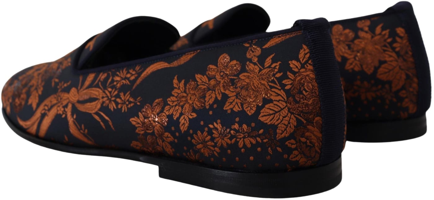 Dolce & Gabbana Blue Rust Floral Slippers Loafers Shoes