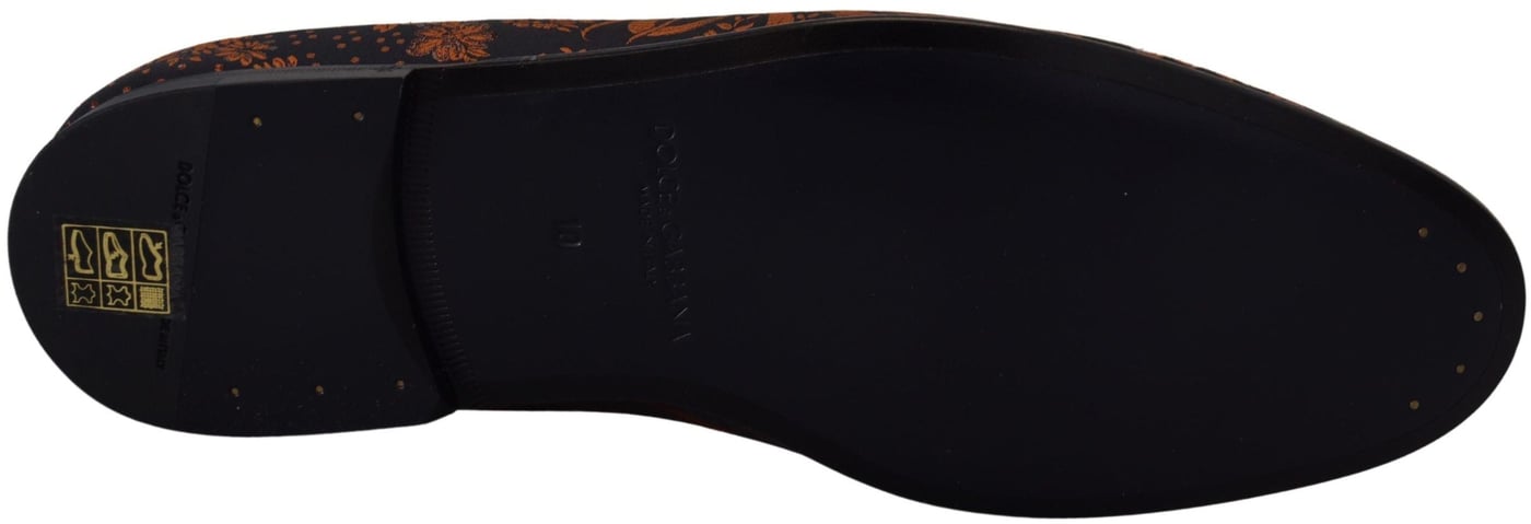 Dolce & Gabbana Blue Rust Floral Slippers Loafers Shoes
