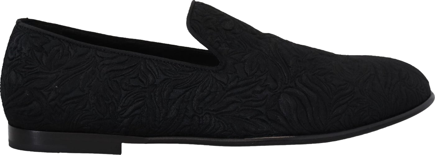 Dolce & Gabbana Black Floral Jacquard Slippers Loafers Shoes