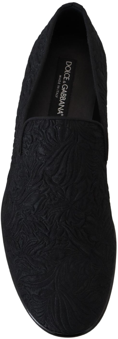 Dolce & Gabbana Black Floral Jacquard Slippers Loafers Shoes