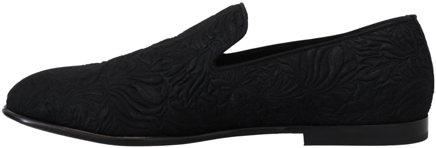 Dolce & Gabbana Black Floral Jacquard Slippers Loafers Shoes