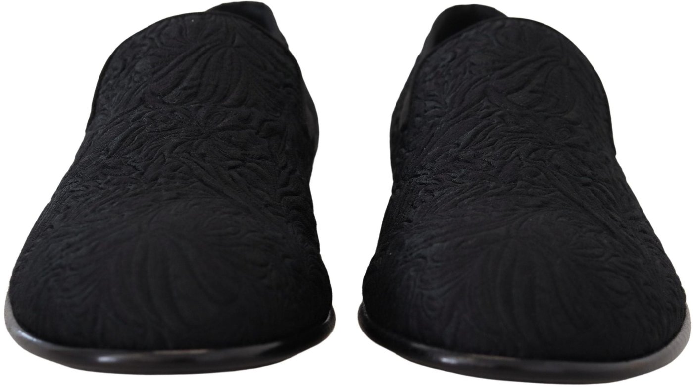 Dolce & Gabbana Black Floral Jacquard Slippers Loafers Shoes