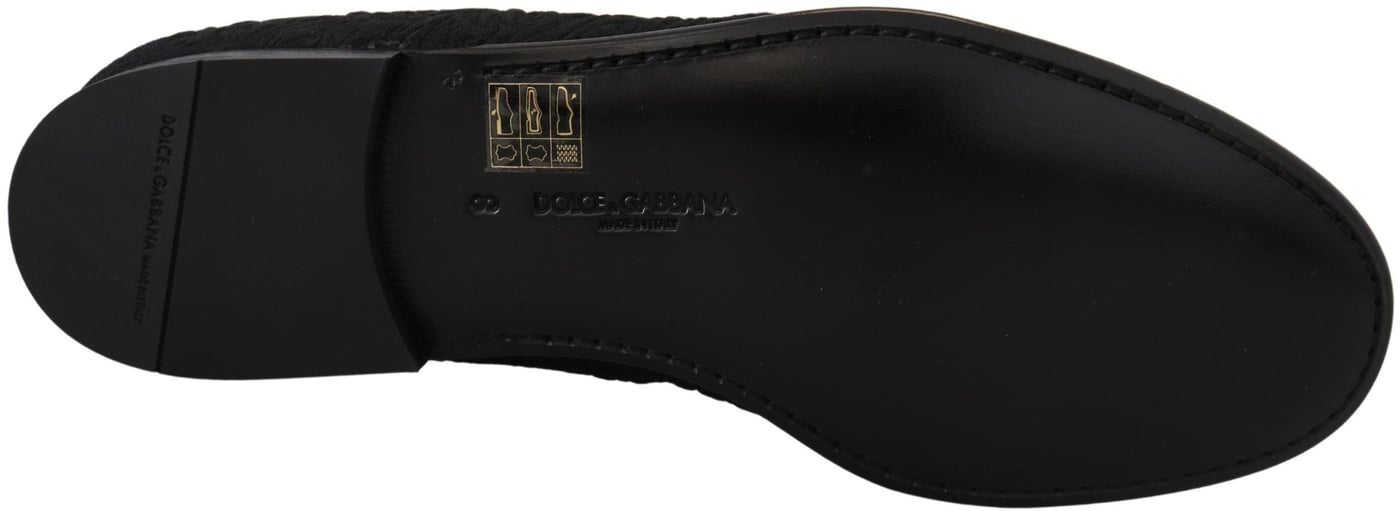 Dolce & Gabbana Black Floral Jacquard Slippers Loafers Shoes