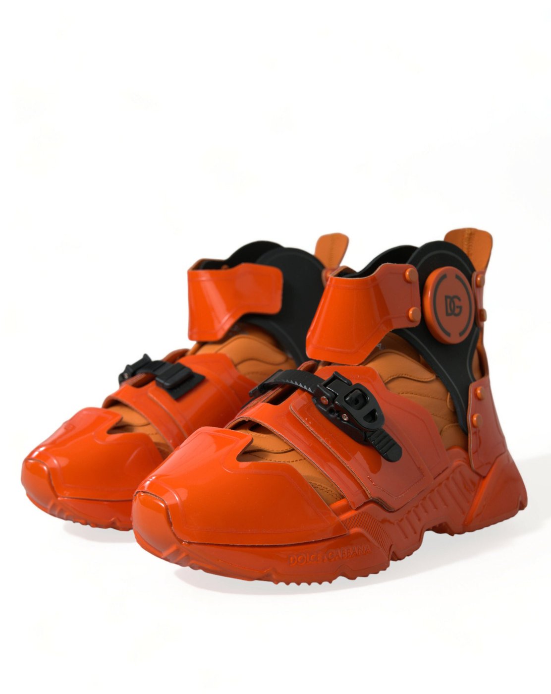 Dolce & Gabbana Orange Multi Panel Chunky High Top Sneakers Shoes