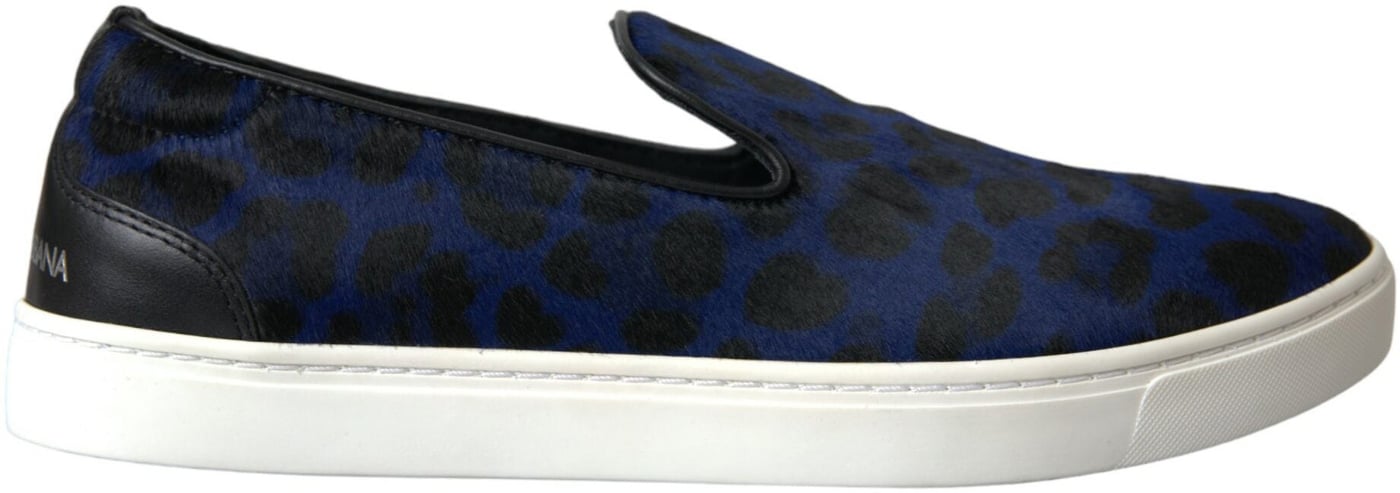 Dolce & Gabbana Blue Calfskin Hair Leopard Sneakers Shoes