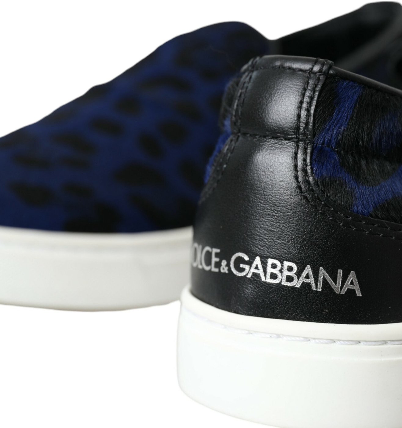 Dolce & Gabbana Blue Calfskin Hair Leopard Sneakers Shoes