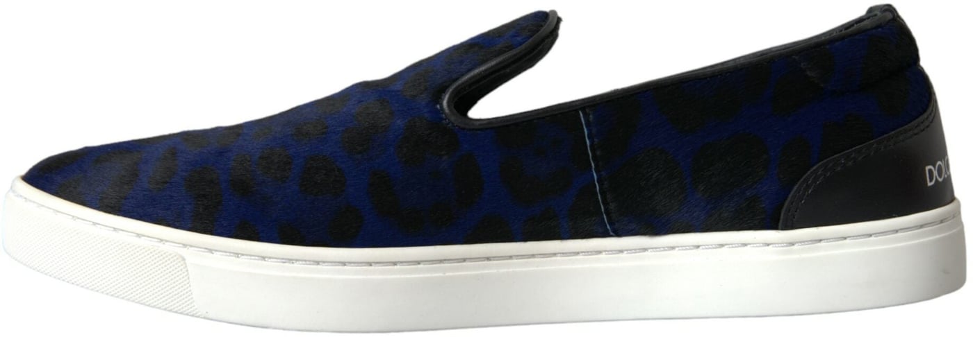 Dolce & Gabbana Blue Calfskin Hair Leopard Sneakers Shoes