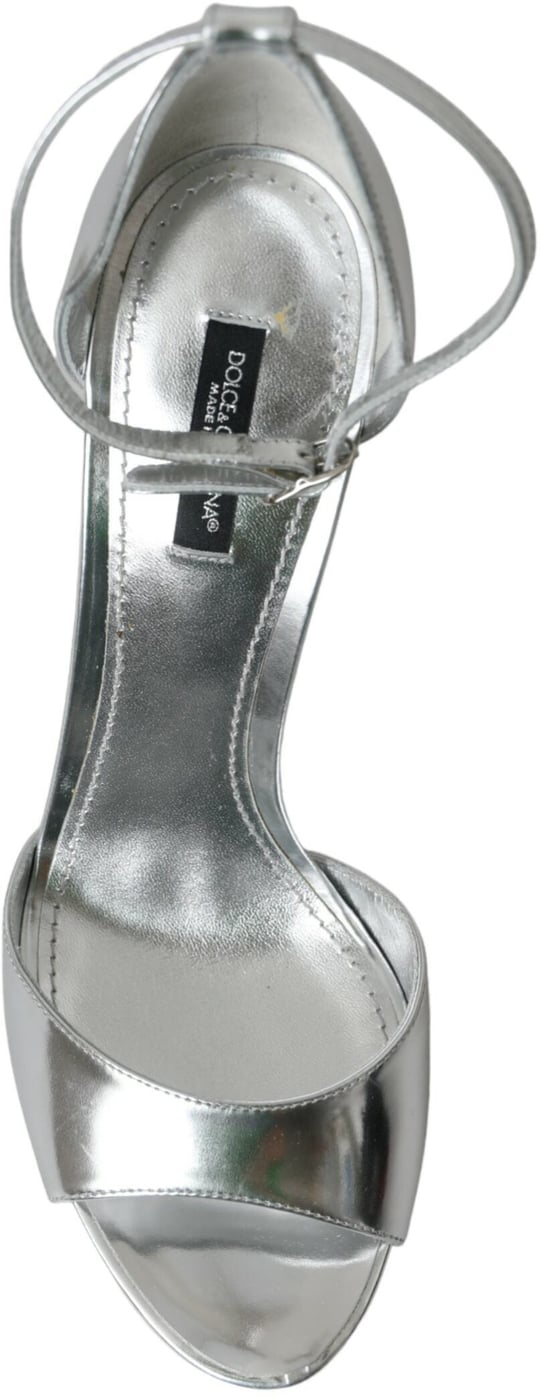 Dolce & Gabbana Silver KEIRA Leather Heels Sandals Shoes