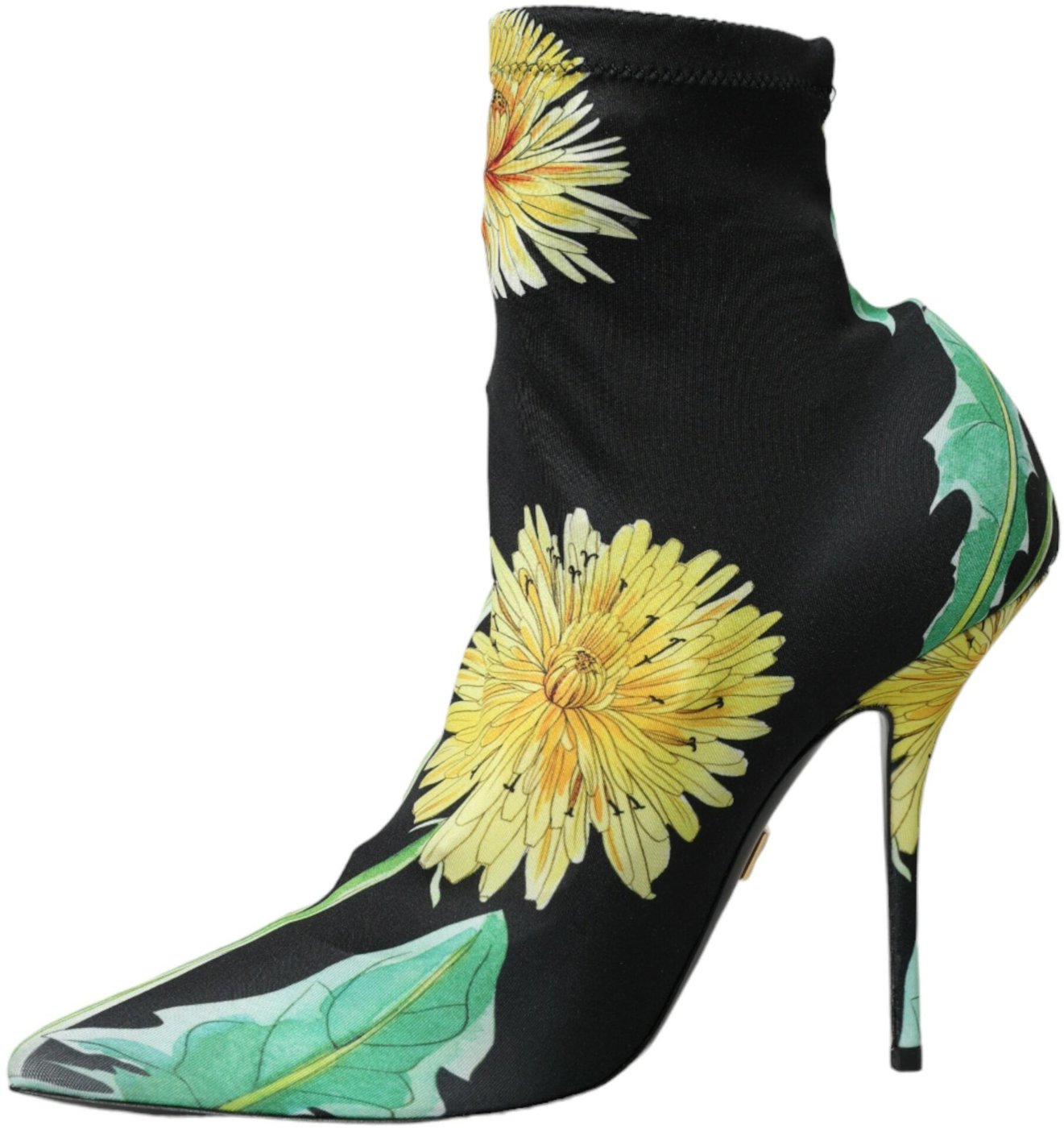 Dolce & Gabbana Black Floral Jersey Stretch Ankle Boots Shoes