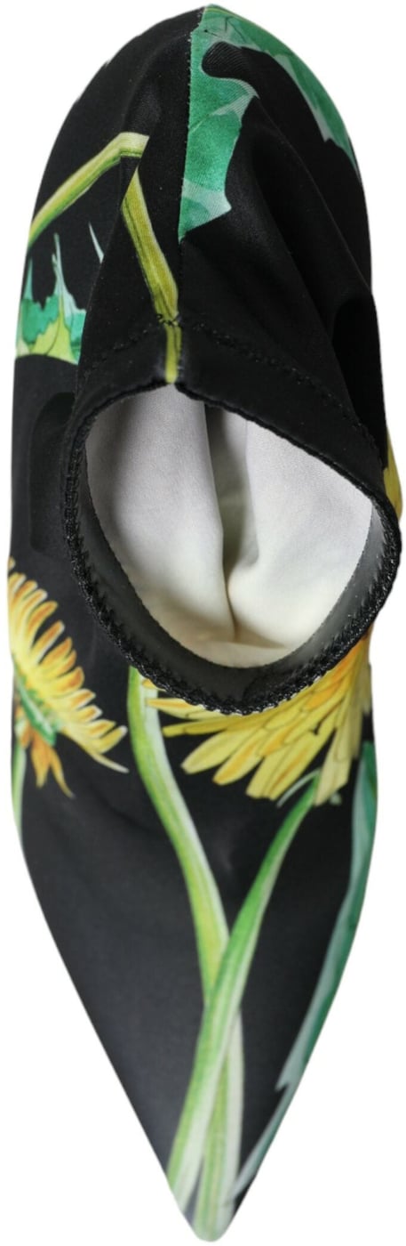 Dolce & Gabbana Black Floral Jersey Stretch Ankle Boots Shoes