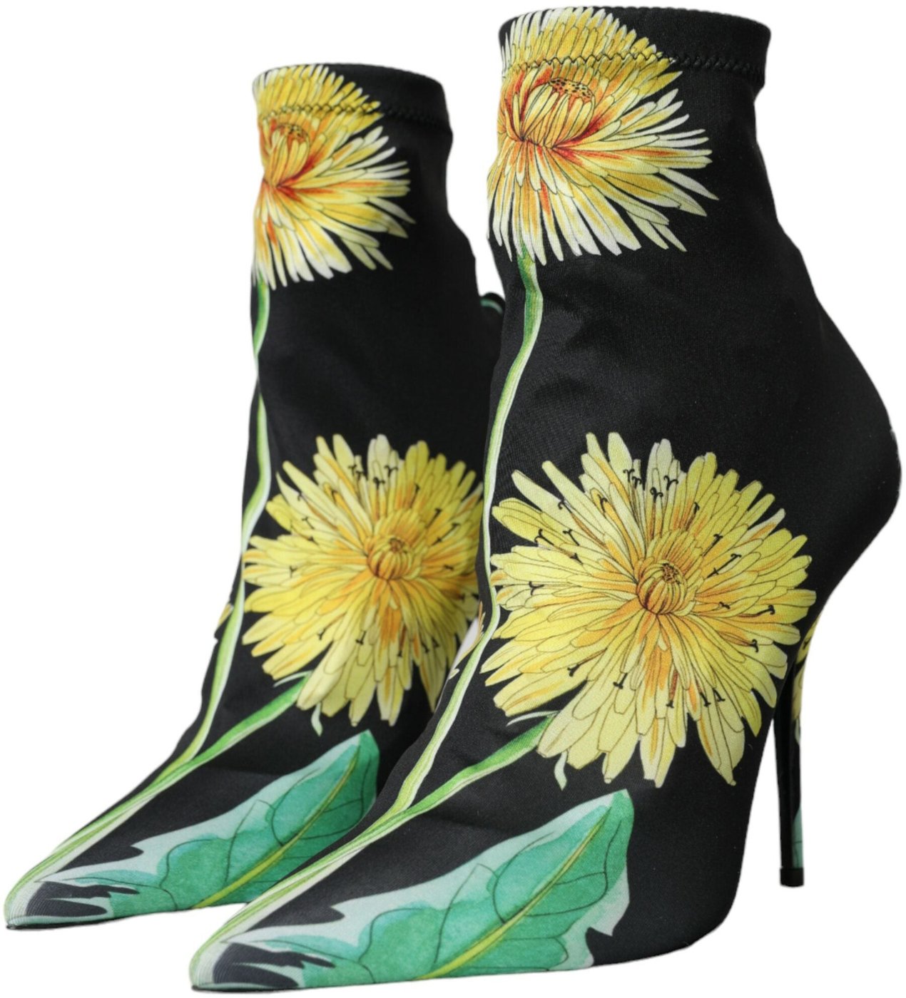 Dolce & Gabbana Black Floral Jersey Stretch Ankle Boots Shoes