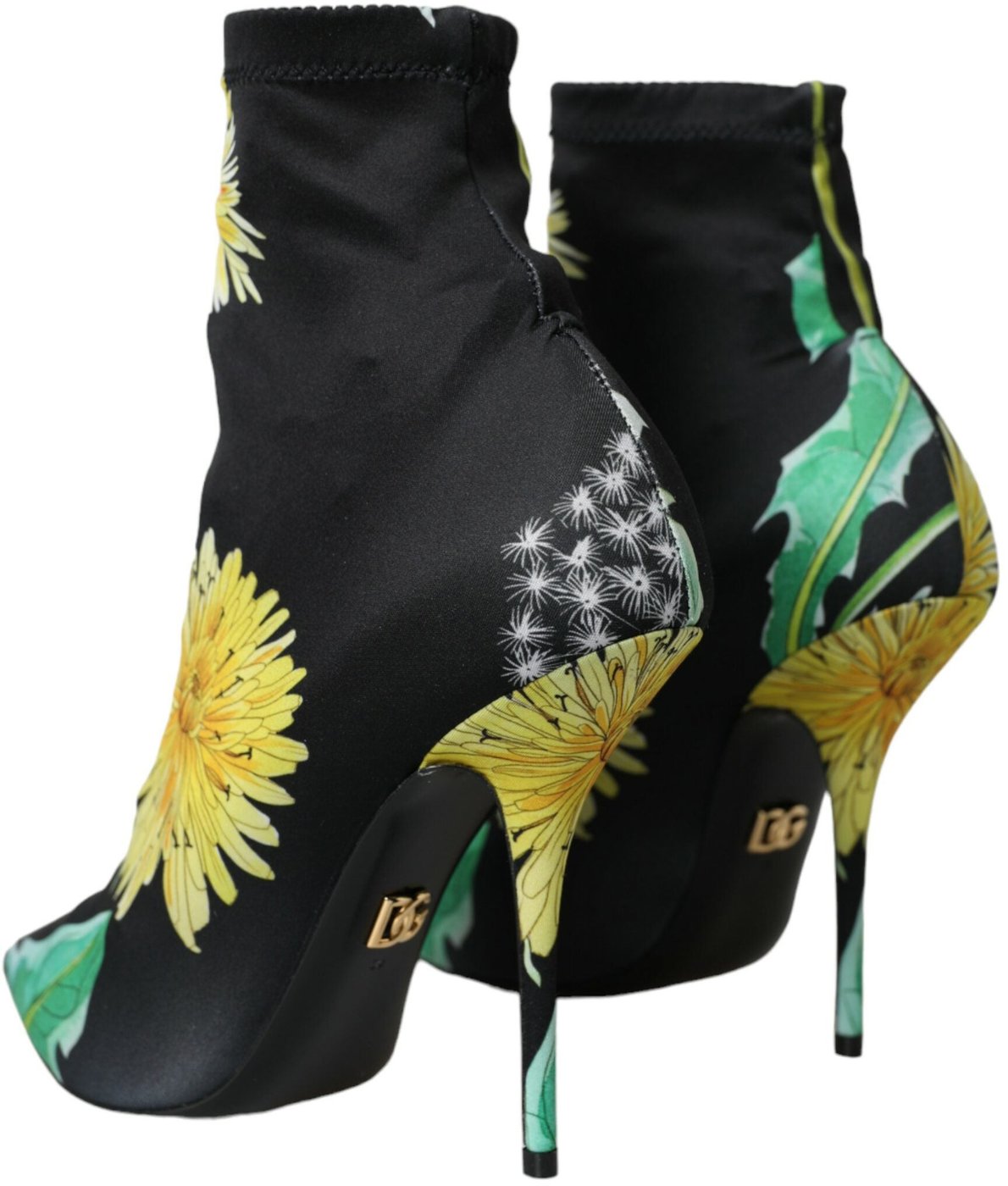 Dolce & Gabbana Black Floral Jersey Stretch Ankle Boots Shoes