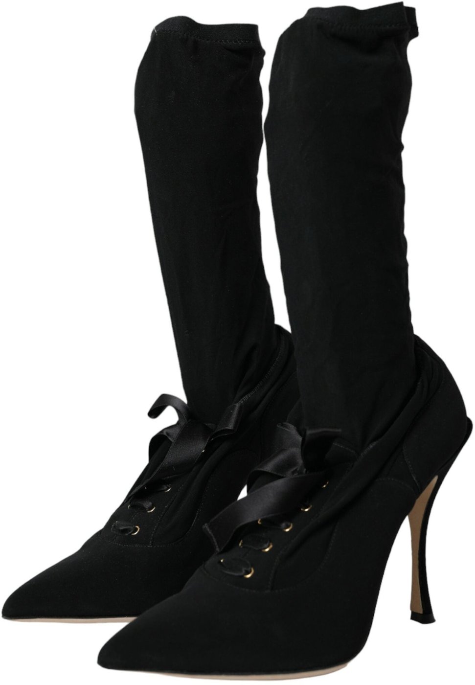 Dolce & Gabbana Black Stiletto Heels Mid Calf Boots Shoes