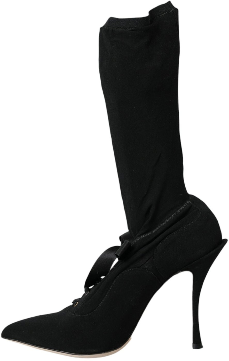 Dolce & Gabbana Black Stiletto Heels Mid Calf Boots Shoes
