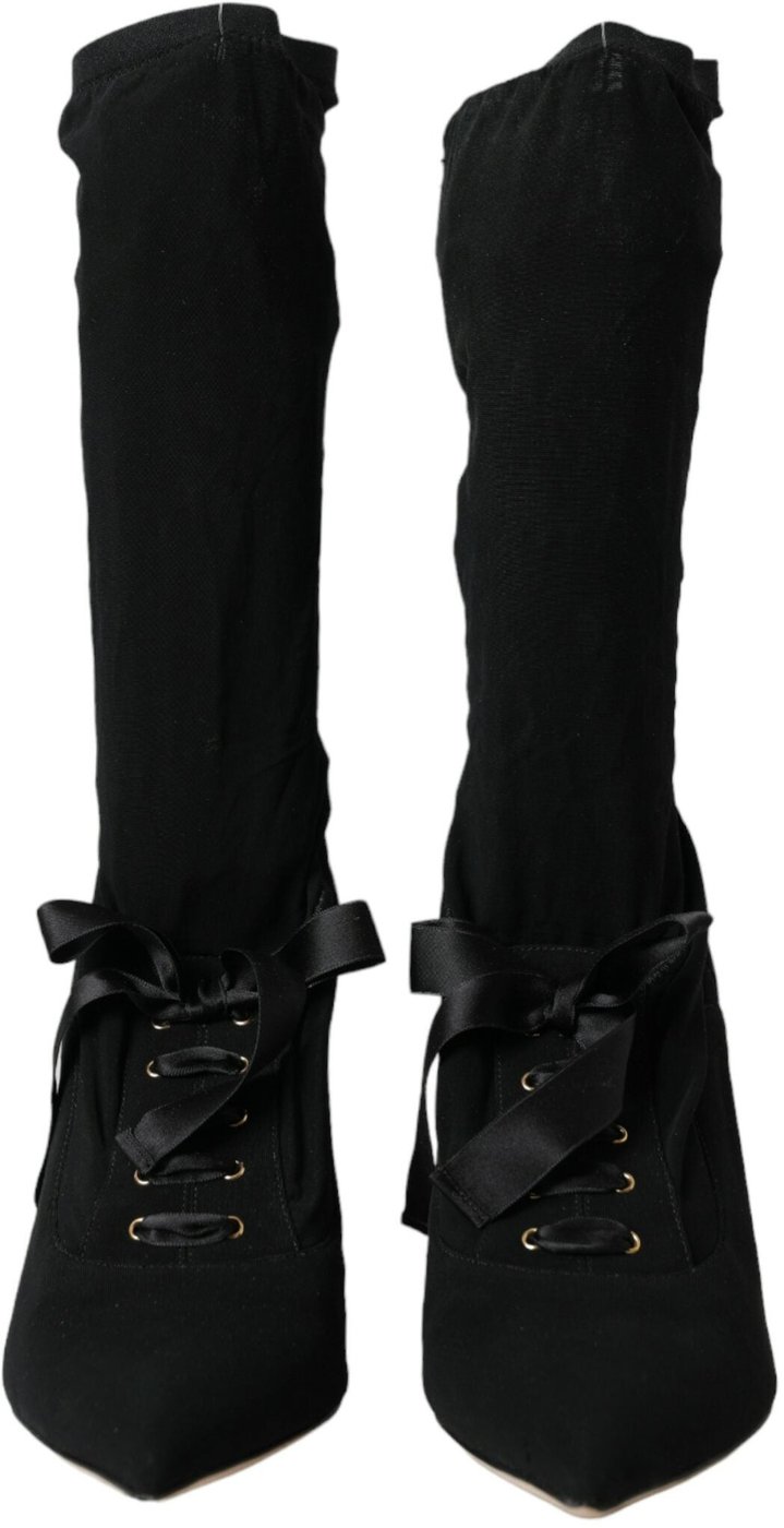 Dolce & Gabbana Black Stiletto Heels Mid Calf Boots Shoes