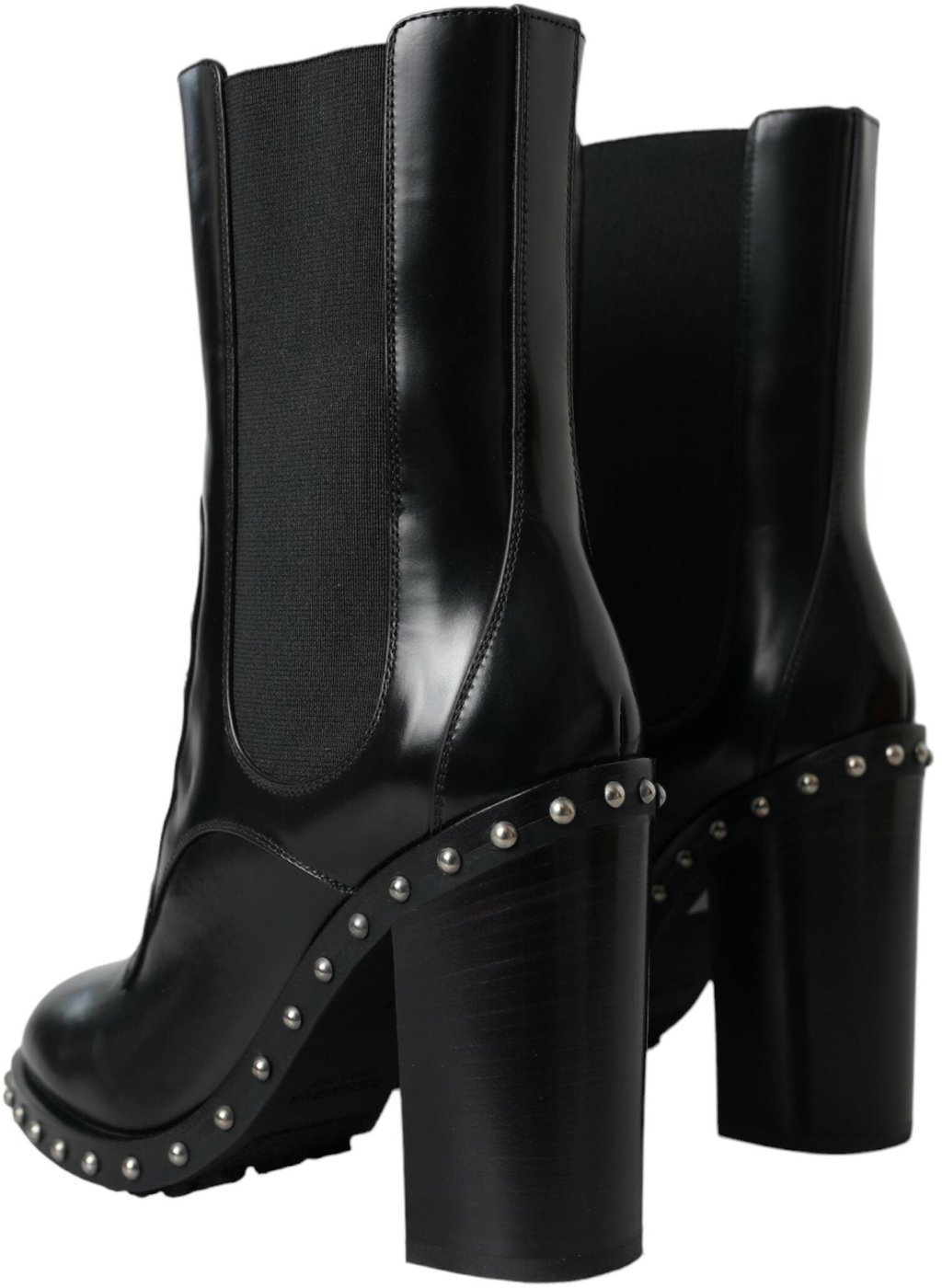 Dolce & Gabbana Black Leather Studded Lace Up Boots Shoes