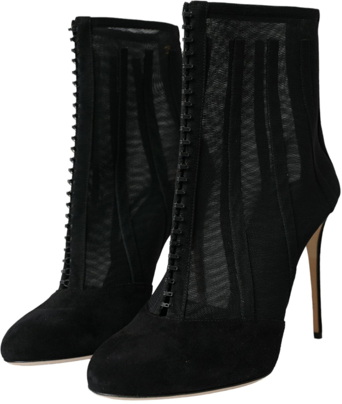 Dolce & Gabbana Black Mesh Stiletto Heels Ankle Boots Shoes