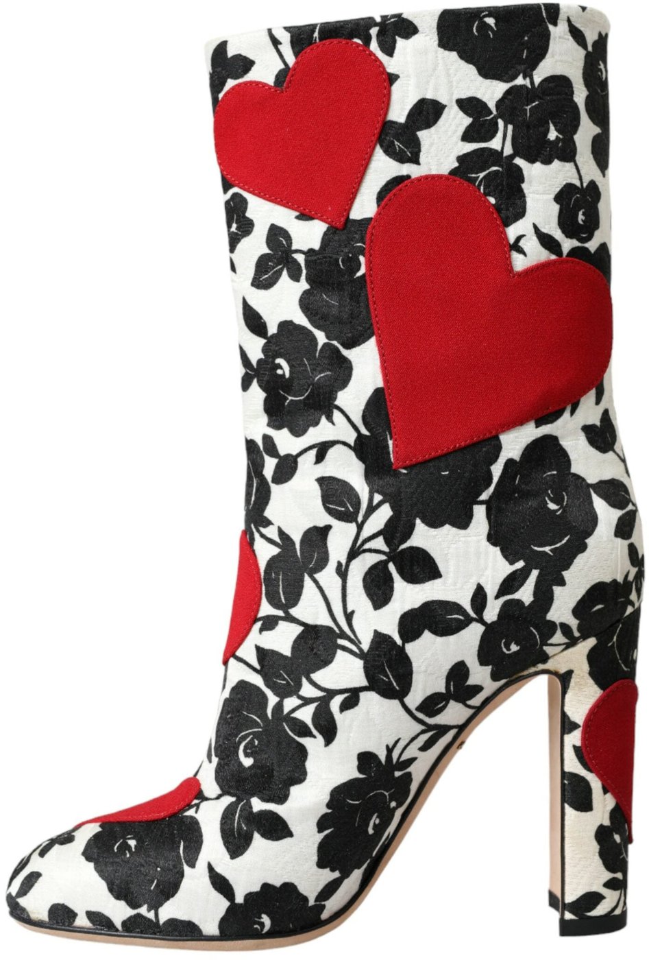 Dolce & Gabbana White Floral Hearts Leather High Boots Shoes
