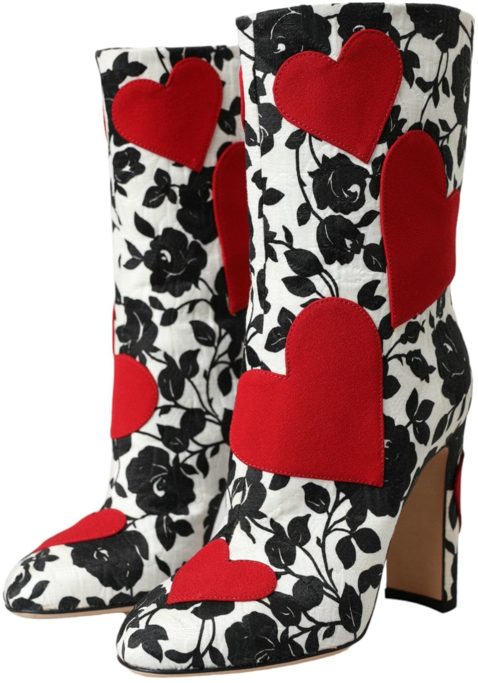 Dolce & Gabbana White Floral Hearts Leather High Boots Shoes