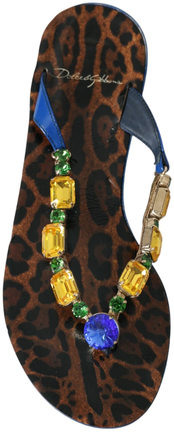 Dolce & Gabbana Blue Crystal Calf Leather Beachwear Shoes